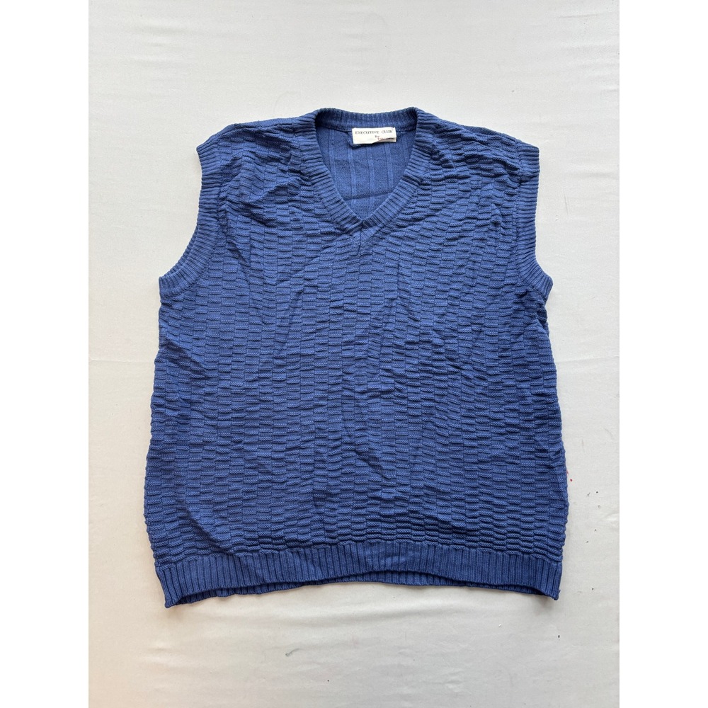 Executive Club Blue Textured V-Neck Sweater Vest Mens Ribbed Knit Sleeveless